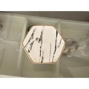 Pier 1 Hexagon Shaped Small Tray Marbled Glass Gold Trim Trinket Tray